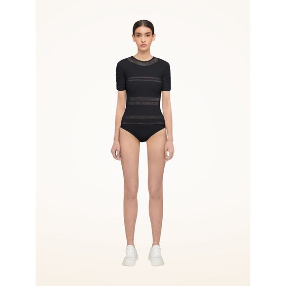 NWT Wolford Net Lines Body Laser-Cut Short Sleeve Bodysuit in Black Size XS - Picture 2 of 14
